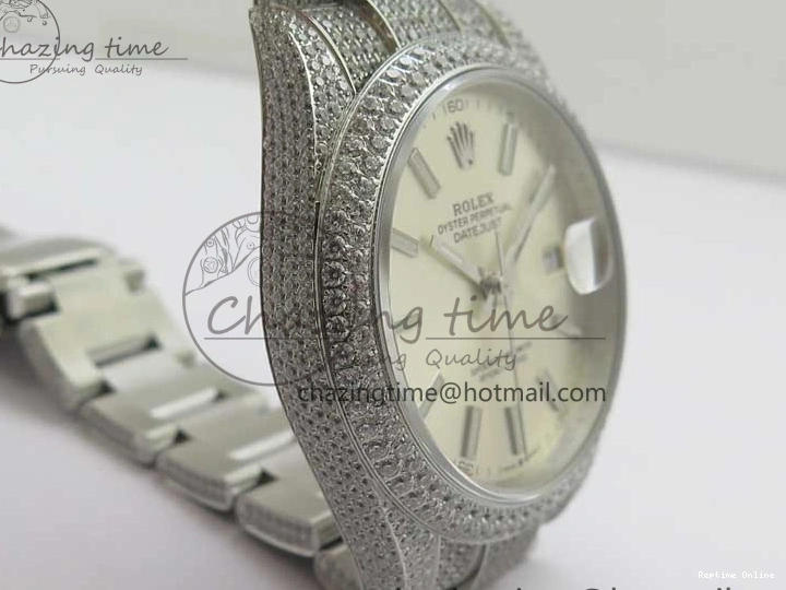 0224 Practical DateJust 41 126334 904 Full Paved Diamonds BP Maker Best Edition Silver Dial on Oyster Bracelet A 2542